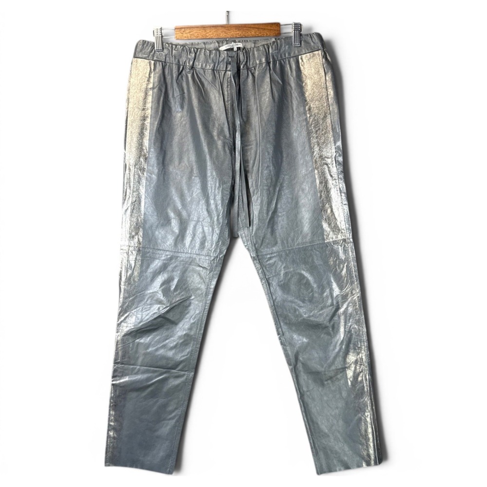 Les Chiffoniers Leather Pants Women 32 Silver Metallic Side Stripe Made in Italy